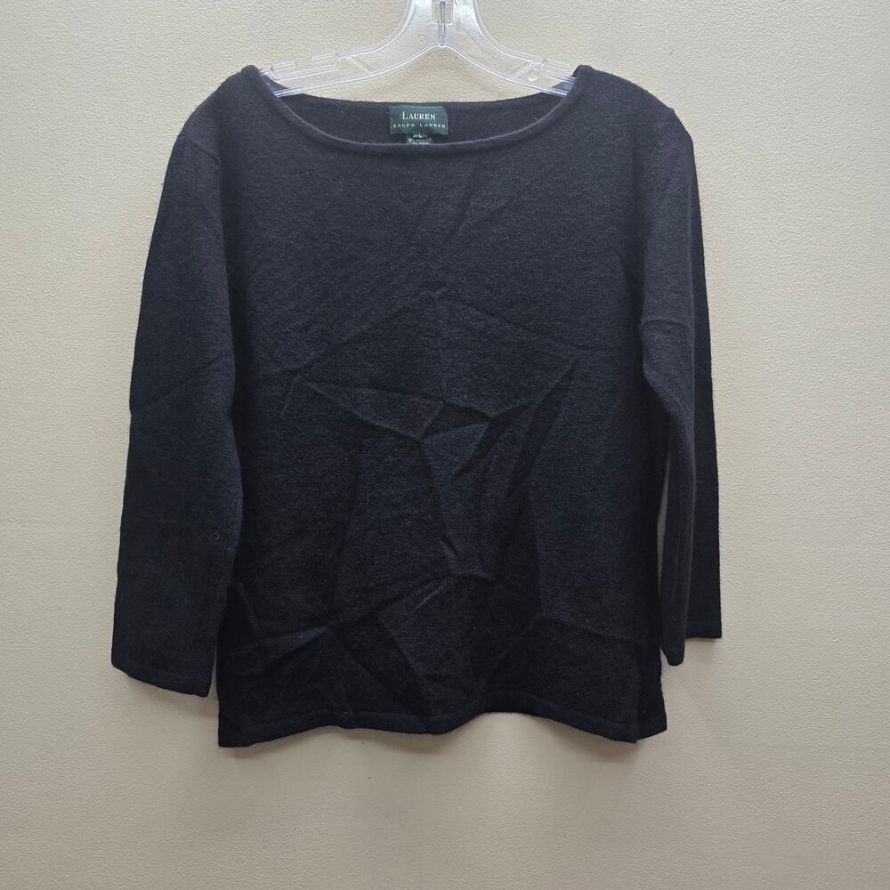 Ralph Lauren Wool Cashmere Angora Blend Sweater Size Large Dark Academia Black